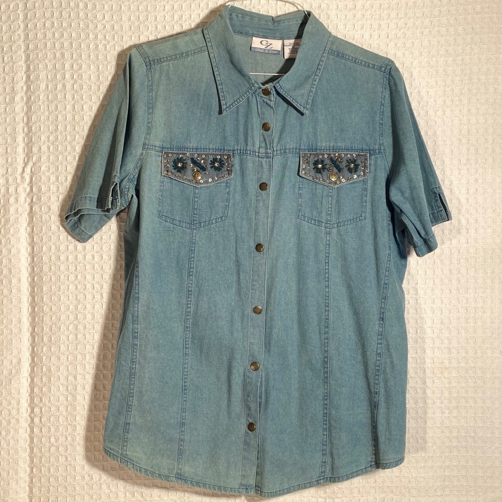 Womans Denim and Sequin SNAP Shirt by Club Z Denim Size 0X